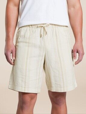 Men's Relaxed Drawstring Beach Shorts in Light Cream